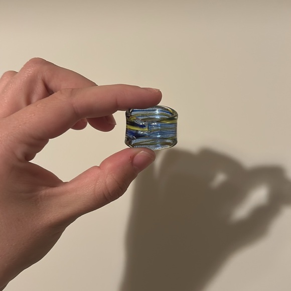 Silver and Blue Striped Women's Ring Size 8 - Picture 3 of 5